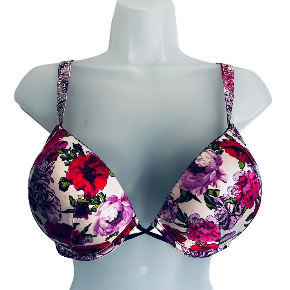 Victoria's Secret Bombshell Padded Pushup Bra Floral Sparkle Strap 36D